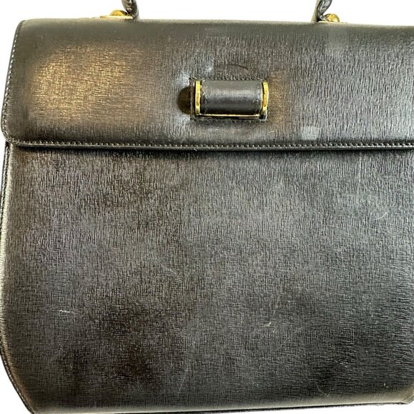 Authentic Salvatore Ferragamo Vinta Iconic Top Handle Handbag Leather Black 2Way - Picture 9 of 15